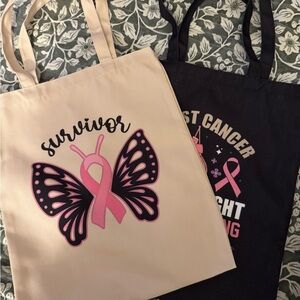 Cancer Survivor Butterfly Tote Bag - Pink and Black (2/pk)
